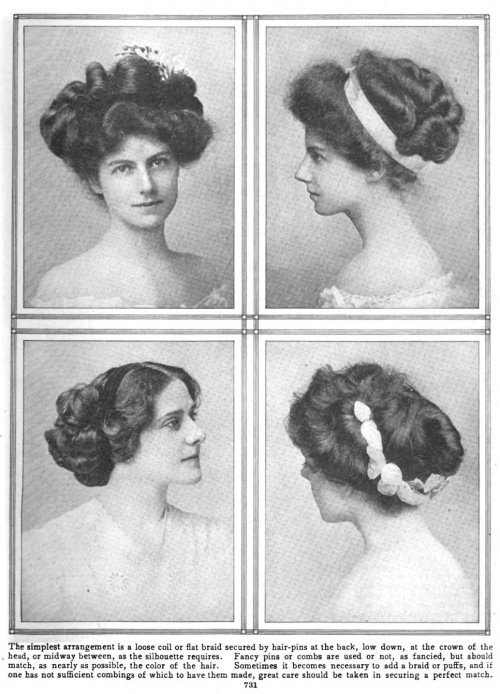 1908 Edwardian evening formal hairstyles with adornments at VintageDancer