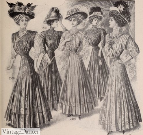 1908 shirtwaist dresses, middle class Edwardian dress 