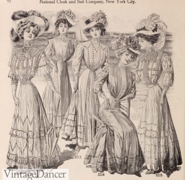 1908 white dresses for the middle classes Edwardian era tea dress