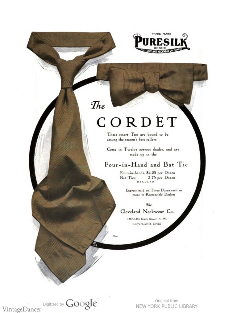 Edwardian Necktie and Bow Tie Styles History 1900s1910s