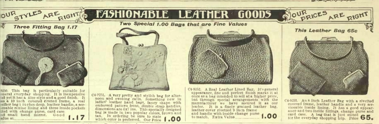 1909 handbags with matching coin purse, mirror