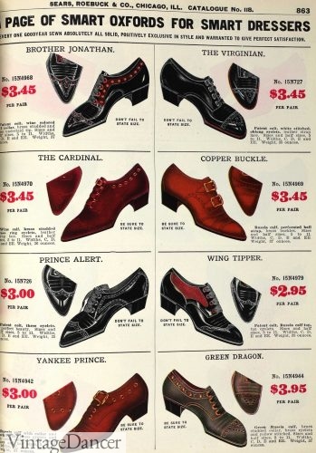 1909 various oxford shoes with unique designs