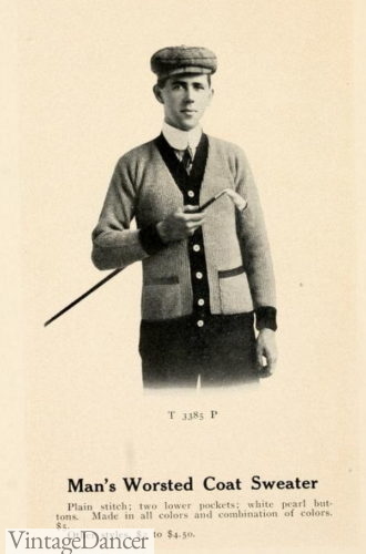1900s gold cardigan sweater knitwear men guys