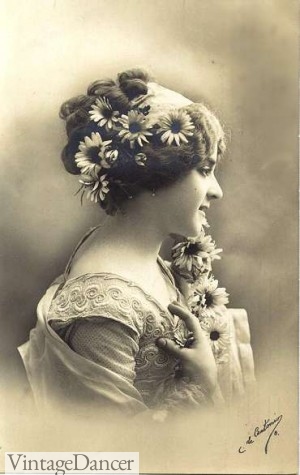 Edwardian hairstyles of flowers and ribbon