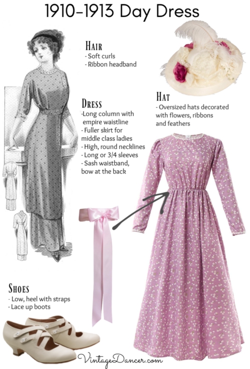 1910-1913 day dress Titanic middle class daytime dress costume outfit DIY pin at VintageDancer