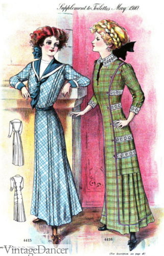 Edwardian 1910s teenage girls plaid dresses teens