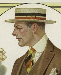 Edwardian 1910 straw boater hat men fashion Edwardian
