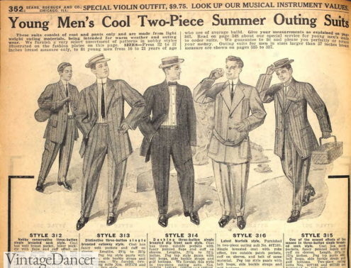 1910 young men semi-casual outing summer suits, Norfolk suit