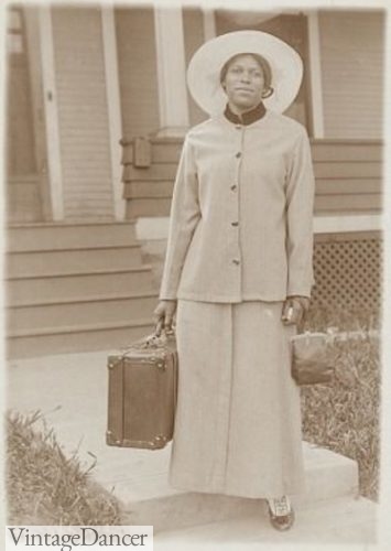 Late 1910s traveling suit black woman fashion