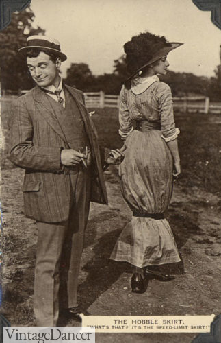1911- The Hobble skirt with Hobble garter