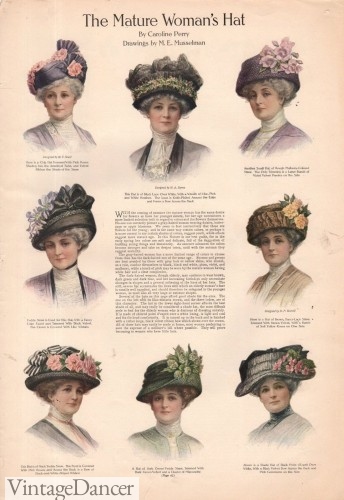 1911 Hats styles for Mature Women. Still very large but not as wide as early styles. 