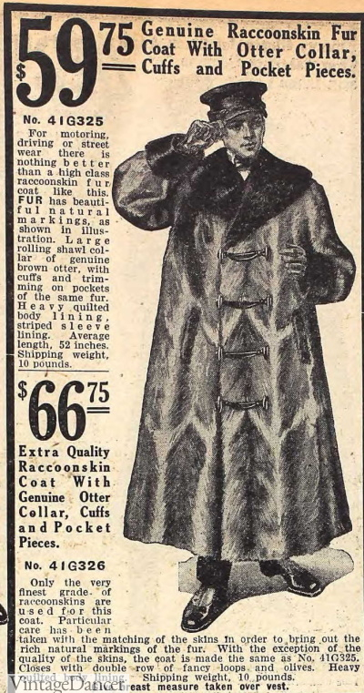 1911 racoon fur coat motoring driving car coat mens clothing at VintageDancer