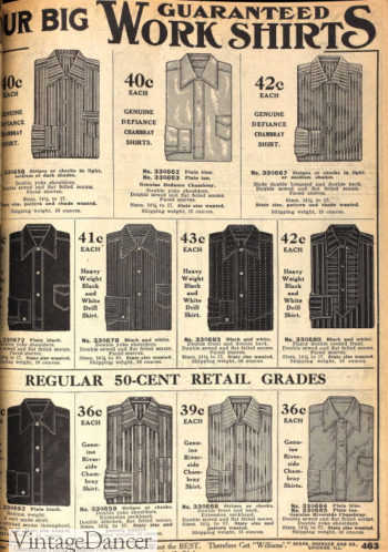 1911 men's work shirts- chambrey, denim, drill solid and stripes
