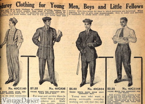 1900 Edwardian teen corduroy suits for casual or workwear