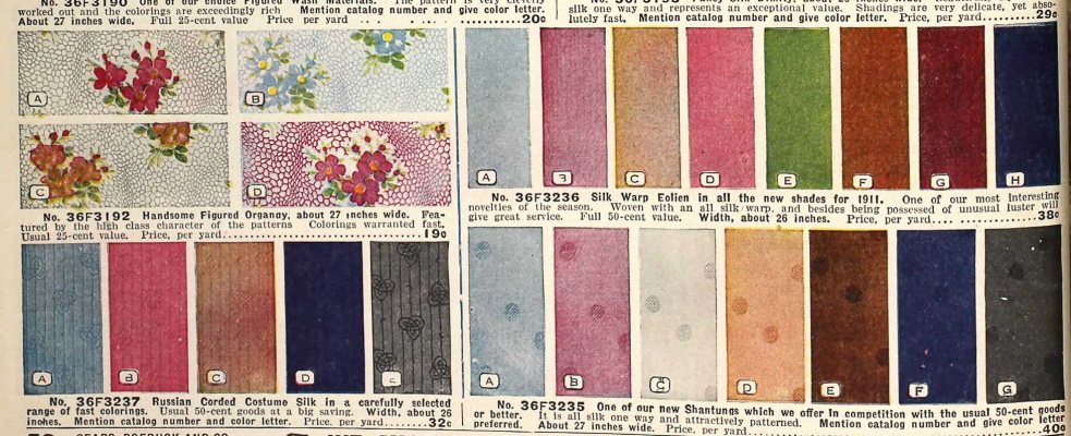 Edwardian fashion colors and fabrics. 1911 fabrics and colors
