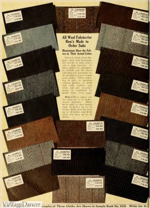 1912 menswear fabric swatches sample book Sears mens colors in fashion Titanic