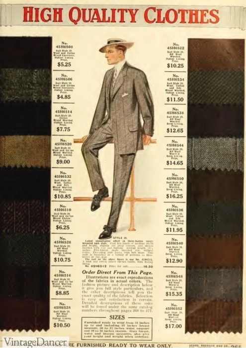 1912 menswear fabric swatches sample book Sears Titanic era mens clothing