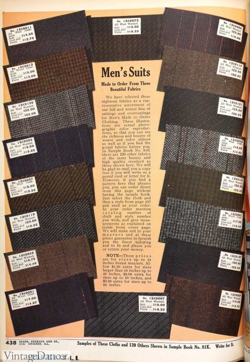1912 men's suiting fabric swatches sample book Sears