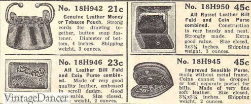 1912 tobacco bag, wallets and coin purse