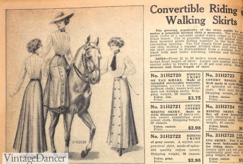 1910s riding habit and skirts to cycling