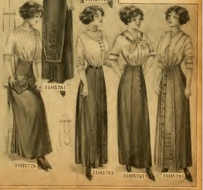 1912, Sears, straight skirts and blouses for middle class women. 