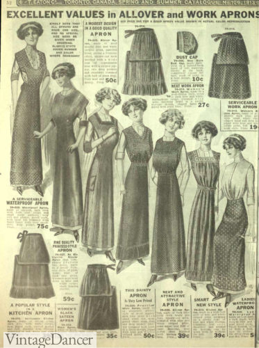 1913 long aprons and half aprons Edwardian apron