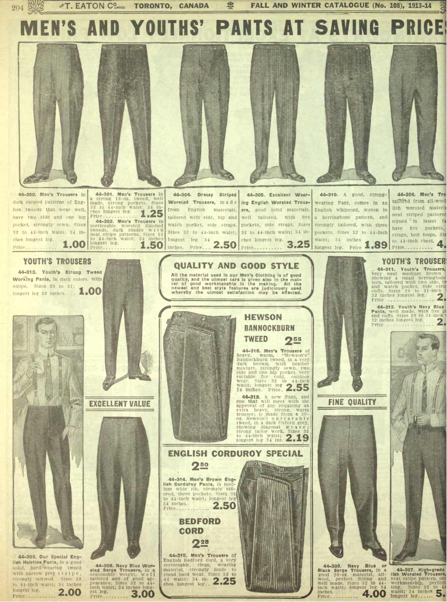 Edwardian Men's Pants, Trousers, Overalls