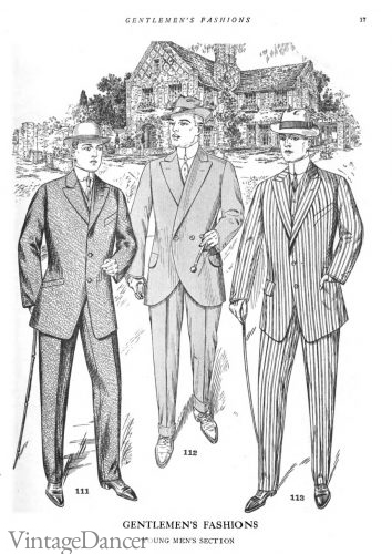 1913 college men's suits- sack suit, rah-rah, cutaway revival