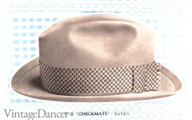 1913 cream fedora hat with checkered hat band