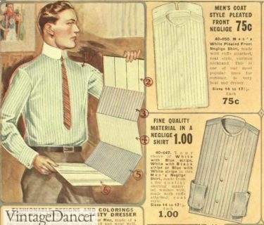 1910s mens dress shirt business shirt 1913 pleated shirts