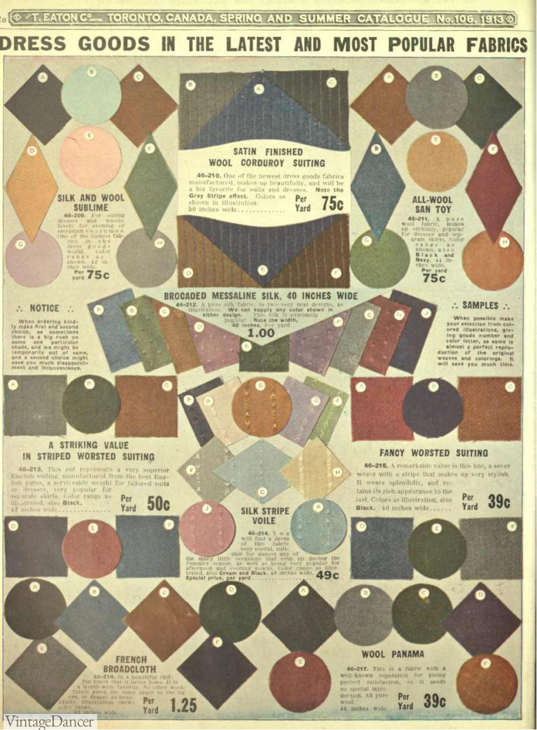 Edwardian Fabric & Fashion Colors 1900-1919, WWI, Titanic