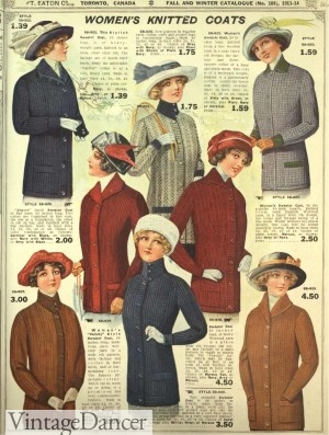 Edwardian 1913 Knit Sweater Coats in Solid Colors and HIgh Round Necks