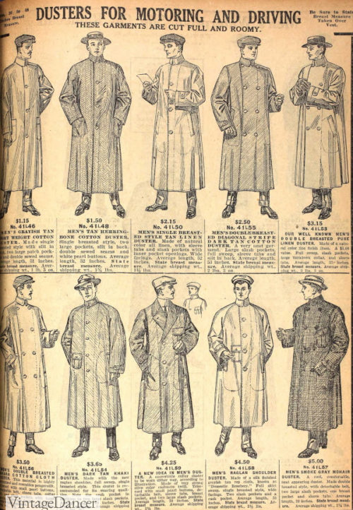 1913 men's duster coats