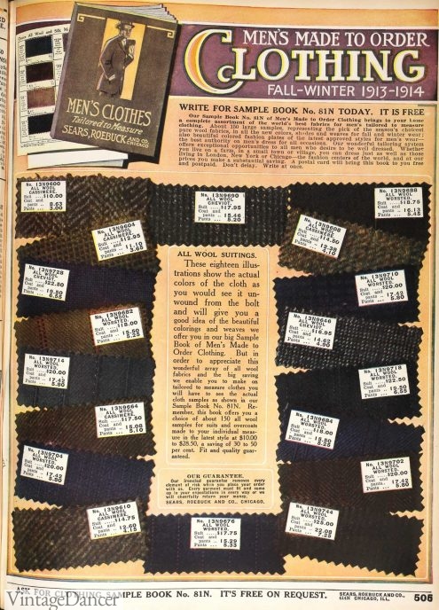 1913 Sears mens Sample Book ad fabric swatches sample book Sears