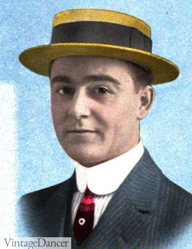 1913 straw boater hat with black hat band