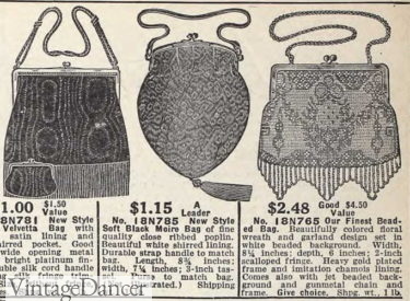 1913 velvet, moire and beaded purses