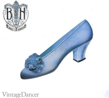1914 blue satin rosette evening slippers