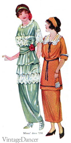 1914 day and party dresses Great War WW1 fashion