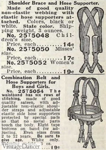 Edwardian hose supporters for girls. How did girls hold up tights, stockings and long socks