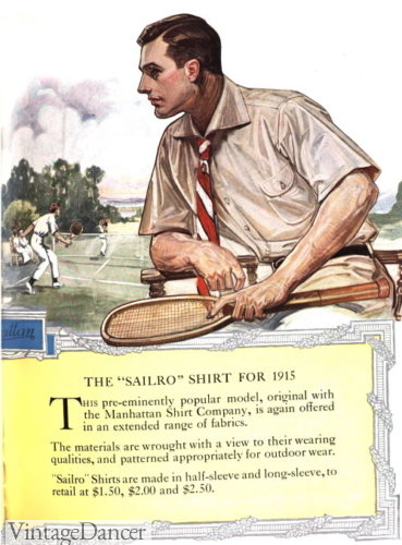 1914 mens short sleeve Sport shirt for a game of Tennis 1910s casuals ummer clothing at VintageDancer