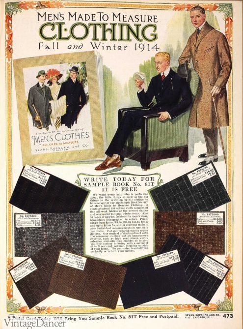 1914 Sears Men's Sample Book Clothing catalog ad fabric swatches