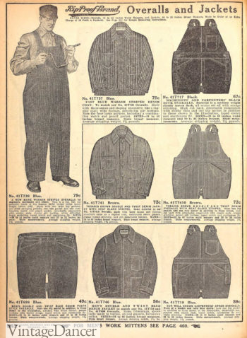 1914 men's denim chore jackets and overalls vintage workwear at VintageDancer