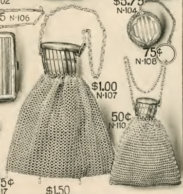 1914 "gate" top metal bags mesh purse Edwardian
