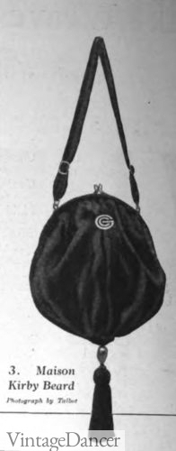 1914 velvet tasseled bag purse 1910s