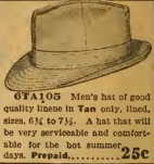 1915 tan linen summer hat