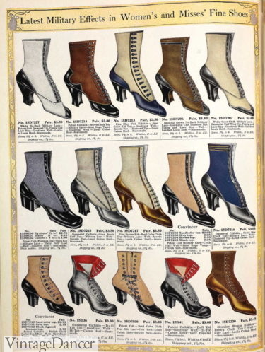 1920s shoes - 1915 WW1 lace up boots with military style lacing and heels