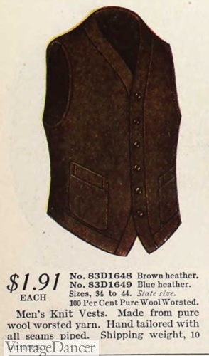 Men's 1915 brown knit one pocket cardigan vest waistcoat sweater vest