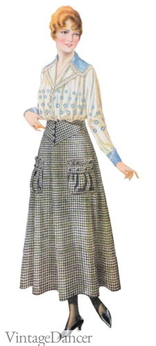 1915 check skirt with fancy pockets