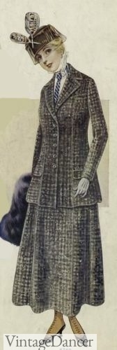1915 tweed suit, WW1 era Wonder Woman inspired coat and skirt