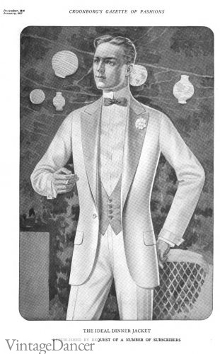 1916 white dinner jacket, trousers and grey waistcoat